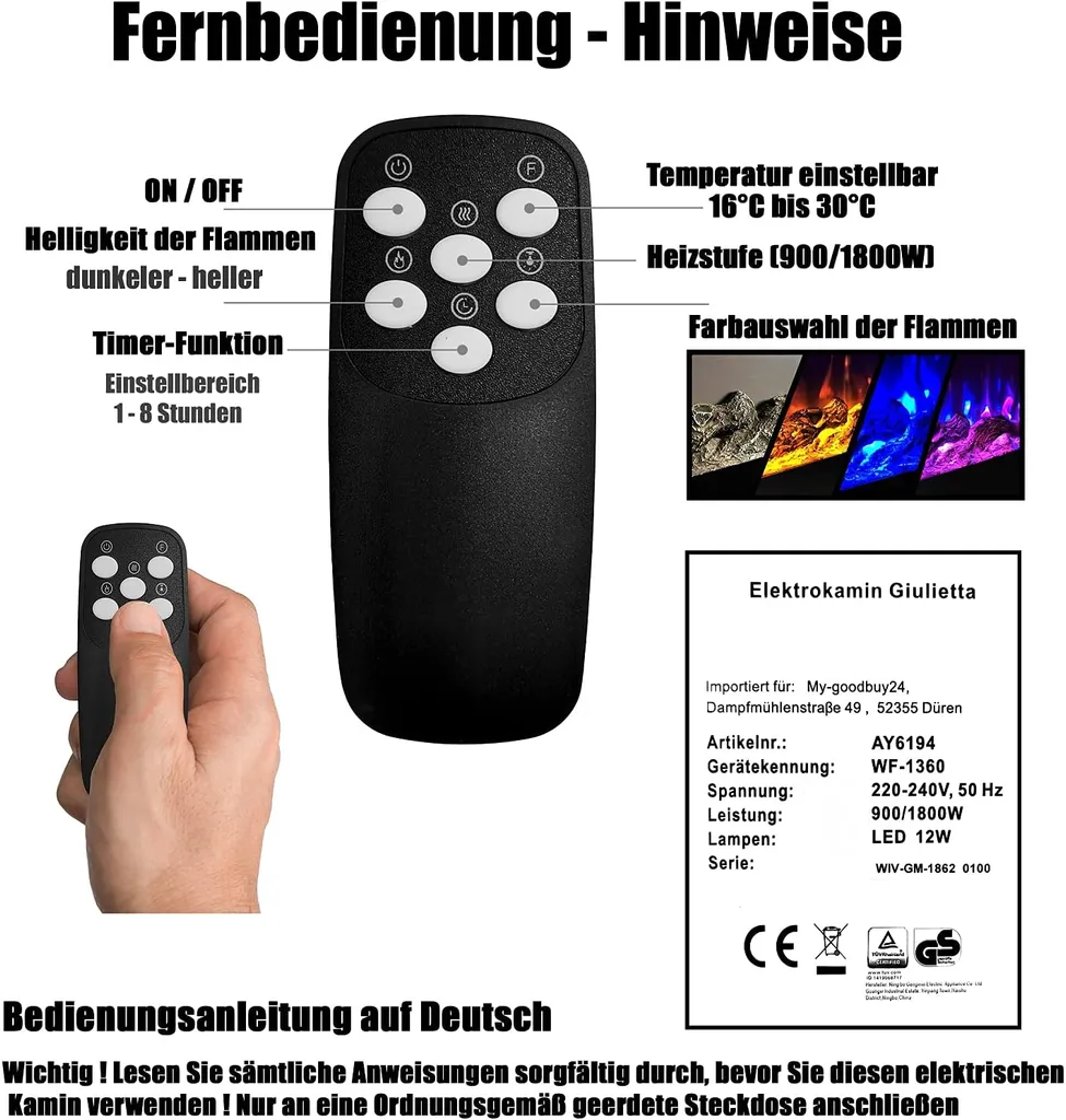 LED Wandkamin Elektrischer Kamin Elektrokamin Kaminofen Heizung Giulietta 150cm – Image 2