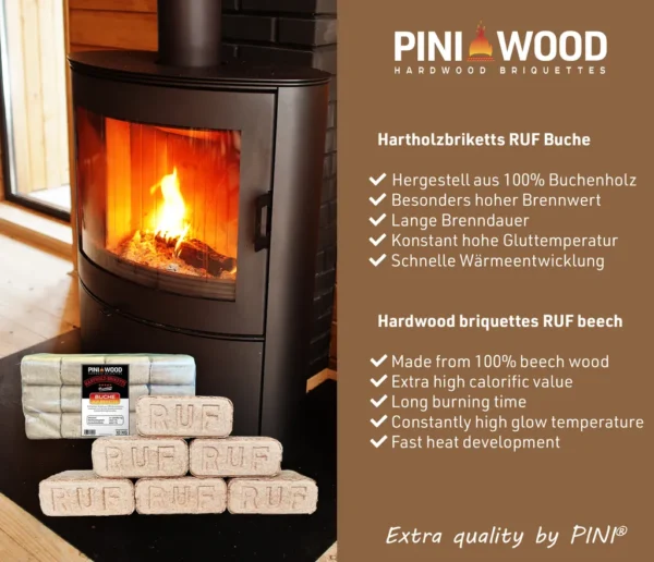 PINI 30 kg Holzbriketts 100% Buche Hartholzbriketts – Image 4