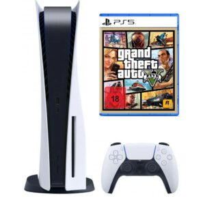 Playstation Sony Playstation 5 Konsole Disk Laufwerk + GTA V PS5 Spiel, Blu-ray Disc Version - Playstation Bundle Set