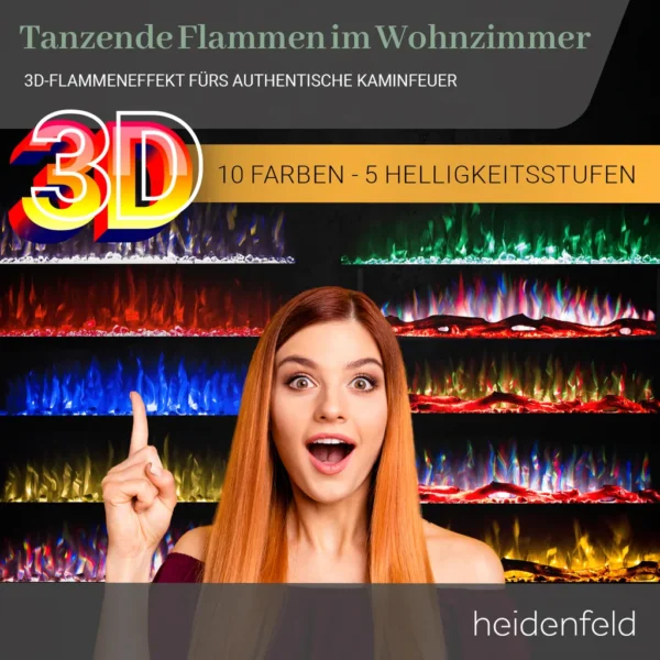 Heidenfeld Elektrokamin HF-WK200, 10 auswählbare LED-Farben – Image 2