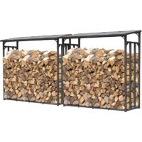 2 Stück Metall Kaminholzregal Anthrazit XXL 185 x 70 x 185 cm Garten