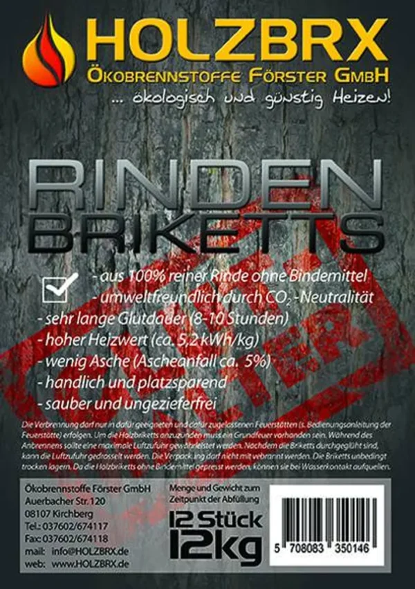 RUF Rindenbriketts Gluthalter Nachtwächter Holzbriketts, 84 x 12kg Briketts, 1000kg Palette – Image 3