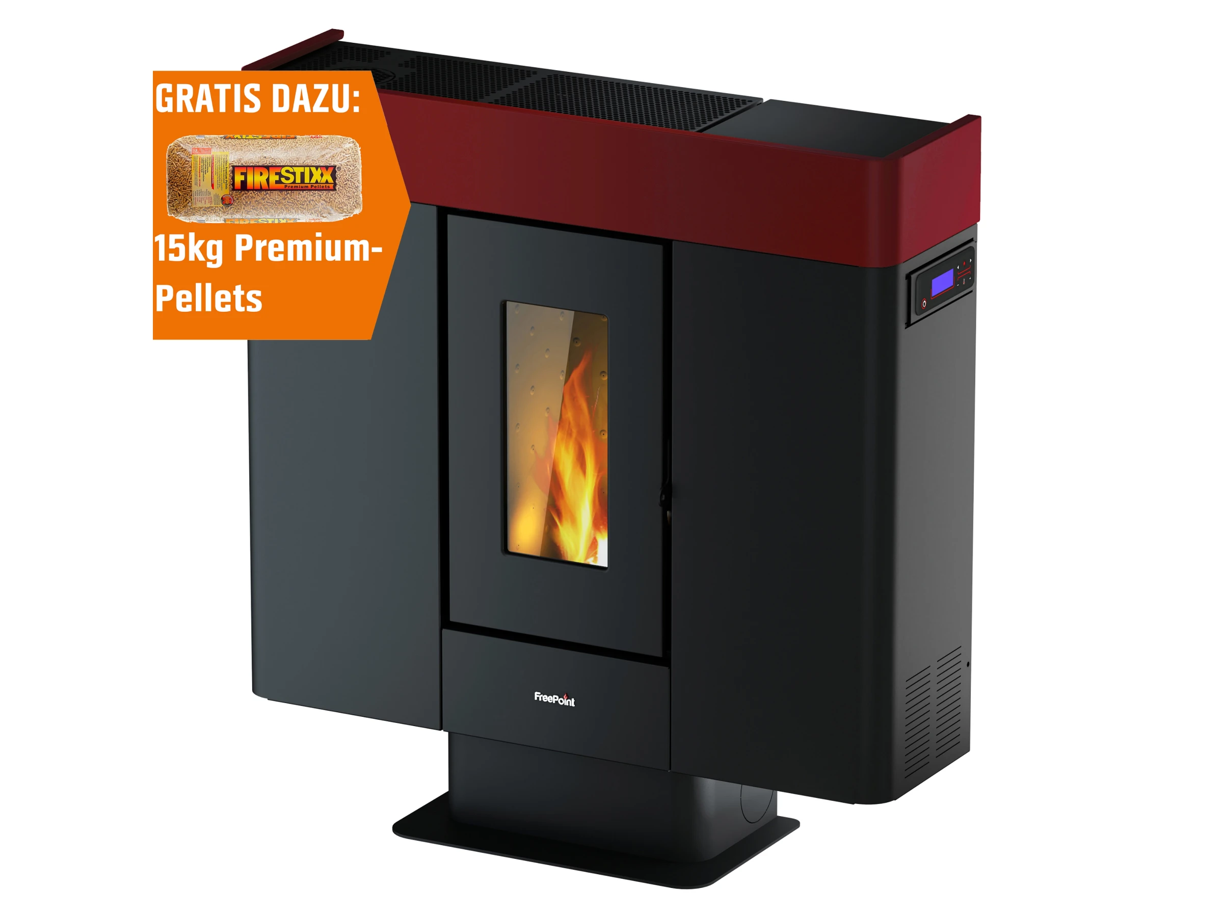 Freepoint Pelletofen Moon Stahl Bordeaux 10 kW EEK: A+