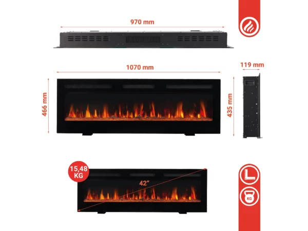 Kaminio Elektrokamin Marlon 3in1 Kamin Heizung 3D-Flammeneffekt 12 Flammen 42" – Image 11