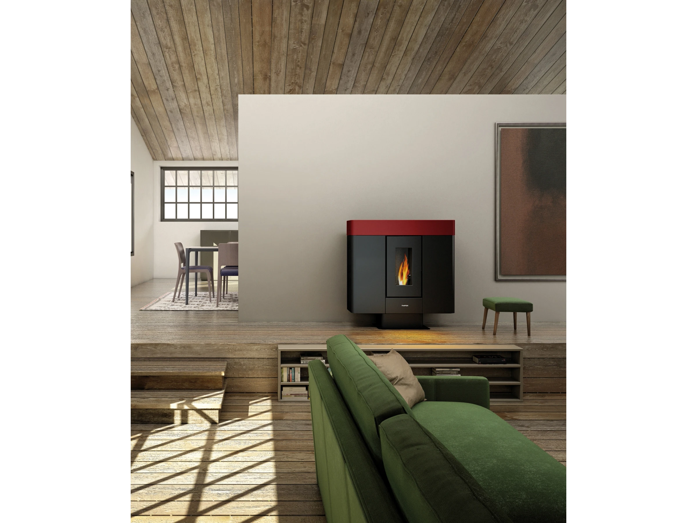 Freepoint Pelletofen Moon Stahl Bordeaux 10 kW EEK: A+ – Image 3