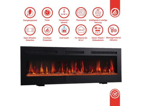 Kaminio Elektrokamin Marlon 3in1 Kamin Heizung 3D-Flammeneffekt 12 Flammen 42" – Image 4