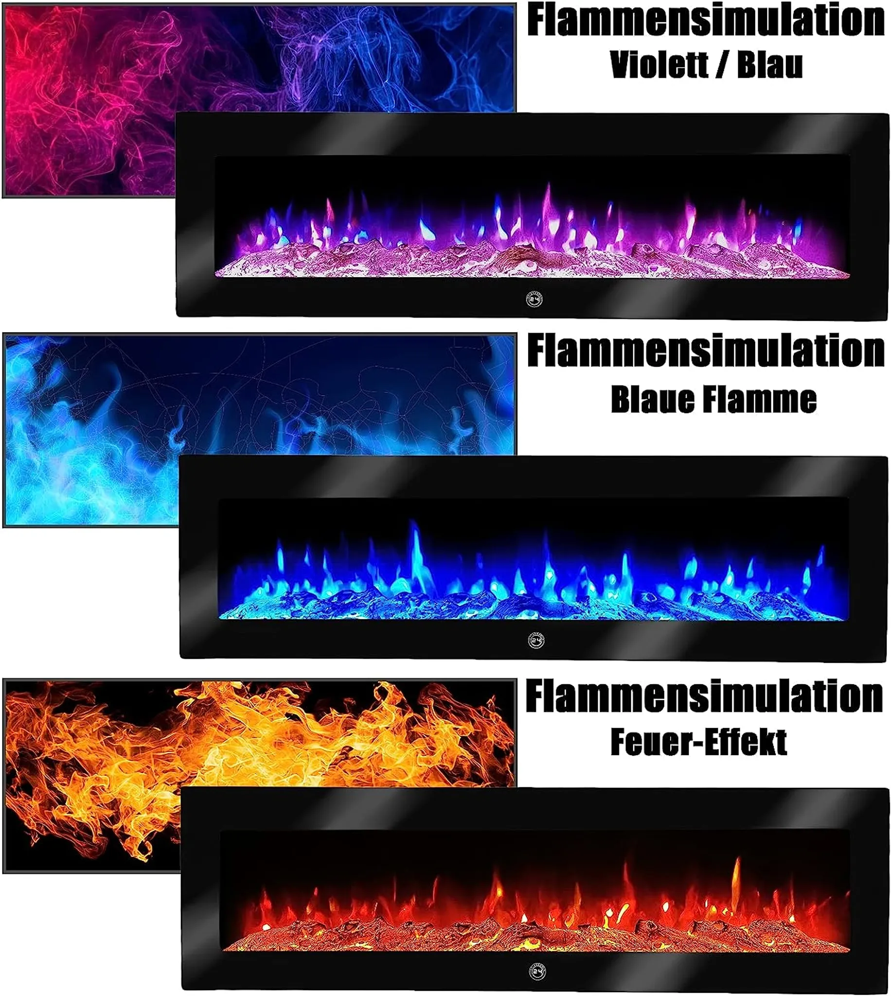 LED Wandkamin Elektrischer Kamin Elektrokamin Kaminofen Heizung Giulietta 150cm – Image 8