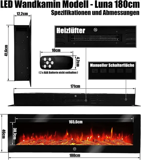 Elektrokamin Wandkamin mit LED Flammensimulation - Farbwechsel - inkl – Image 9