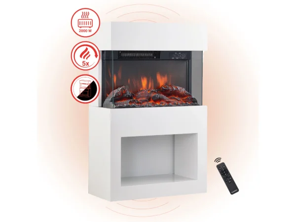 Kaminio Elektrokamin Henri Kaminofen Heizung 3D-Flammeneffekt Holzfach Weiß – Image 2
