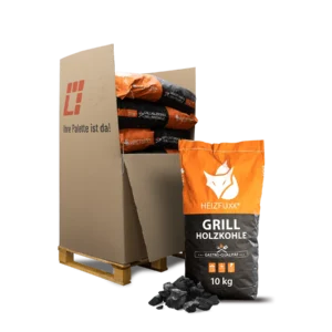 Heizfuxx Grillholzkohle Gastro-qualität 10kg x 12 Sack 120kg Palette