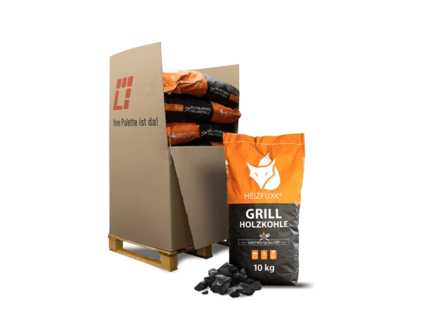 Heizfuxx Grillholzkohle Gastro-qualität 10kg x 12 Sack 120kg Palette