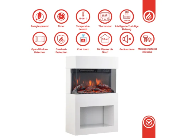 Kaminio Elektrokamin Henri Kaminofen Heizung 3D-Flammeneffekt Holzfach Weiß – Image 4