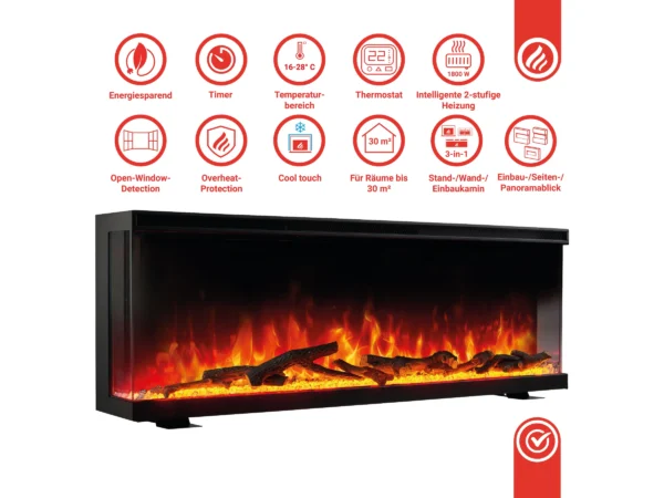 Kaminio Elektrokamin LEA 3in1 Kamin Panorama Heizung 3D-Effekt 12 Flammen 42" – Image 12