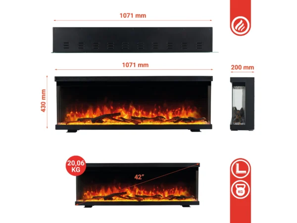 Kaminio Elektrokamin LEA 3in1 Kamin Panorama Heizung 3D-Effekt 12 Flammen 42" – Image 7
