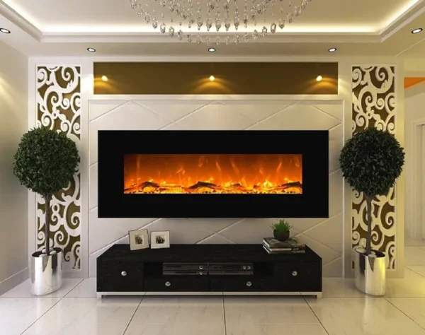 Glow Fire Elektrokamin 'Mars' | LED Wandkamin in schwarz mit Heizung (1500 W) | HxBxT: 55x126x13,6 cm