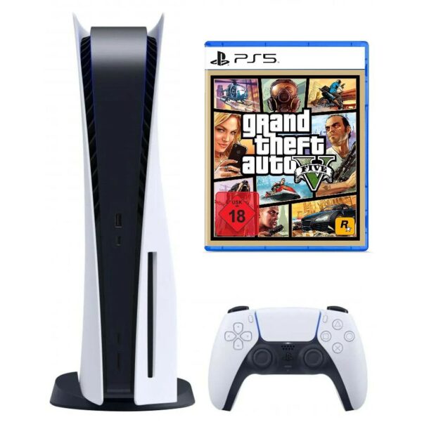 Playstation Sony Playstation 5 Konsole Disk Laufwerk + GTA V PS5 Spiel, Blu-ray Disc Version - Playstation Bundle Set – Image 4
