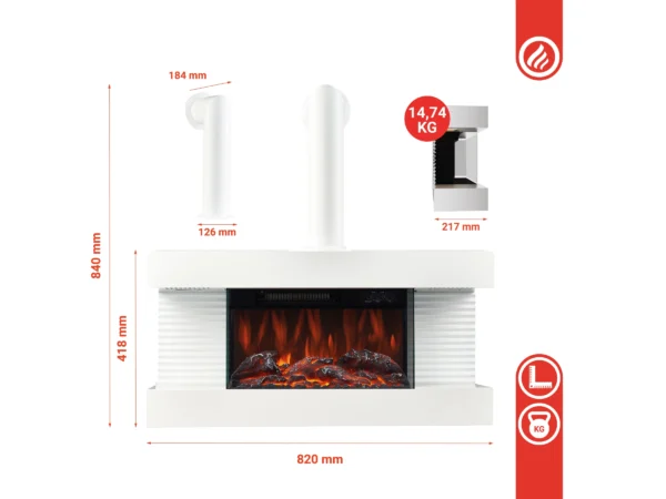 Kaminio Elektrokamin Liz Wandkamin Heizung 3D-Flammeneffekt Ambilight Rohr Weiß – Image 6