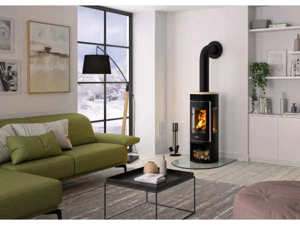 Justus Kaminofen Mino Trios 2.0 Stahl Schwarz Sandstein Holzoptik 5 kW EEK: A+ – Image 4