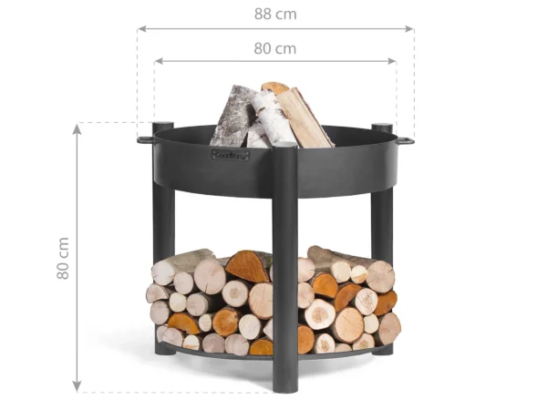 CookKing Feuerschale Stahl Montana Inkl. Holzlager Ø 80 cm x 80 cm Schwarz – Image 4