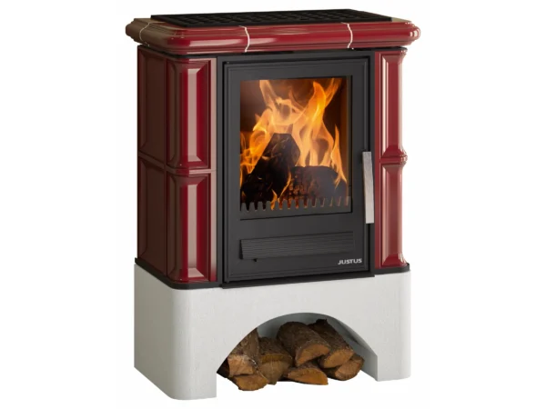 Justus Kaminofen Bavaria Rot mit Keramik-Verkleidung inkl. Sockel 7 kW EEK: A
