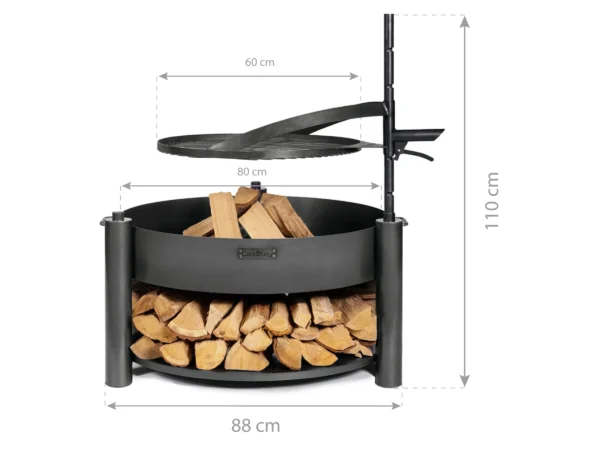 CookKing Feuerschale Stahl Montana X Inkl. Holzlager Ø 88 cm x 110 cm Schwarz – Image 3