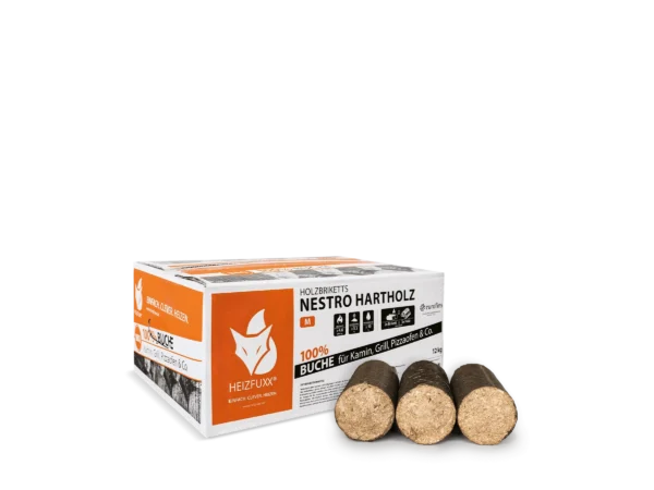 Heizfuxx Holzbriketts Nestro Hartholz m 12kg x 25 Karton 300kg Palette – Image 4
